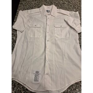 Defense Logistics Agency Shirt Mens 16.5 White Military Short Sleeve Epaulets